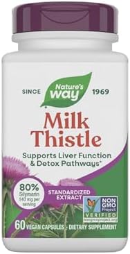 Nature's Way Milk Thistle Capsules, Supports Liver Function*, Vegan, 60 ct | Supports Liver Function & Liver Detox Pathways*, 175 mg Milk Thistle Seed Extract Standardized to 80% Silymarin per Serving