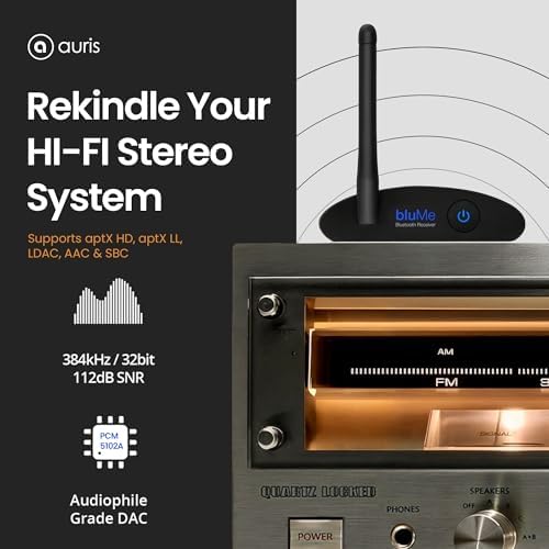 Blume HD Long Range Bluetooth 5.3 Music Receiver Hi-Fi Audio Adapter with Audiophile DAC, LDAC & AptX HD for Home Stereo, AV Receiver or Amplifier
