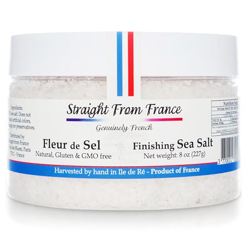 Straight from France Genuinely French Fleur De Sel Flaky Sea Salt | Finishing salt rich in minerals & electrolytes, flaky sea salt for baking and seasoning dishes, hand harvested, 1.5oz jar