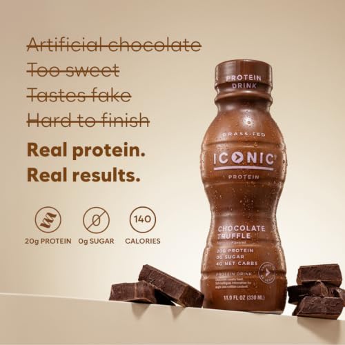 Iconic Protein Drinks, Vanilla Bean (12 Pack) - Sugar Free & Low Carb - 20g Grass Fed Protein - Lactose Free, Gluten Free, Non-GMO, Kosher - Keto Friendly Protein Shakes