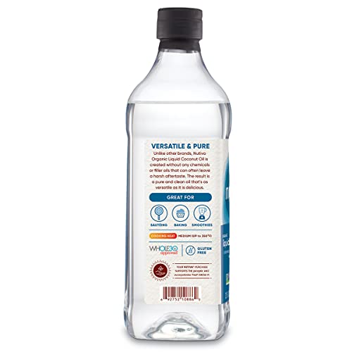 Nutiva Organic Liquid Fractionated Coconut Oil 32 Fl Oz - USDA Organic, Non-GMO. Edible, Pure Coconut Oil for Cooking, Moisturizer for Skin