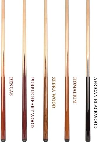 ASKA Sneaky Pete Pool Cue Set, 5 Unique Wood Cues, 58" Canadian Maple Shafts, 13mm Leather Tip, 5/16x18 Joint