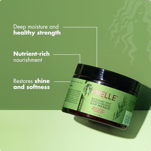 Mielle Organics Rosemary Mint Strengthening Hair Mask, Deep Conditioning Treatment Enriched with Biotin, Honey & Coconut Oil - Helps Encourage Longer
