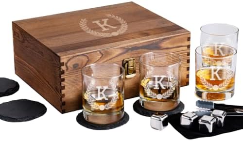 Customized Whiskey Gifts for Men - Personalized Scotch Glass Gift Set with Box - Engraved Wisky Rocks Glasses for Boyfriend, Husband