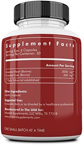 Ancestral Supplements Grass Fed Beef Heart Supplement, CoQ10, 180 Ct | A whole food heart health supplement with CoQ10 supports mitochondrial function and cardiovascular energy.