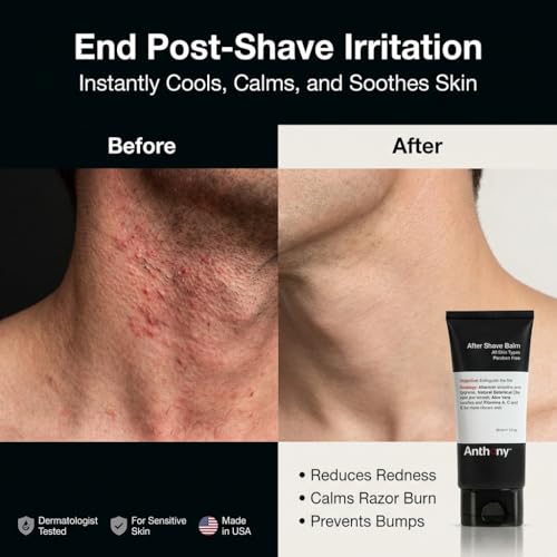 Anthony After Shave Balm for Men, Cooling & Hydrating Lotion with Vitamins A, C & E, Aloe Vera & Botanical Extracts, 3 fl oz, Aftershave Soothes