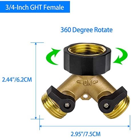 3 Pack Hose Splitter, 2 Way Brass Garden Hose Y Valve Connector Adapter