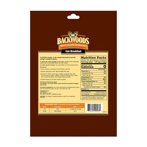 LEM Products Backwoods Breakfast Fresh Sausage Seasoning, 8.3 oz Packet | Pre-Measured Seasoning for Wild Game and Domestic Meat, Seasons Up to 25 Pounds of Meat for Homemade Patties and Sausages