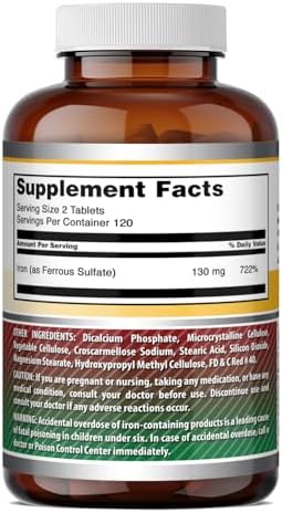 Amazing Formulas Iron as Ferrous Sulfate Supplement | 130 Mg per Serving | 240 Tablets | Non-GMO | Gluten-Free | Made in USA