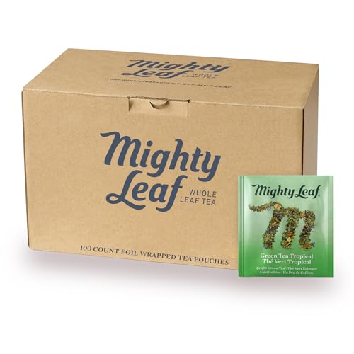 Mighty Leaf Green Tea Tropical – 100 Count Whole Leaf Green Tea Bags – Pyramid Sachets with Pineapple, Tropical Fruit & Floral Flavors – Antioxidant-Rich, Lightly Caffeinated