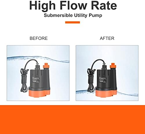 1/3 HP Submersible Water Pump, 2500GPH Utility Pump | Portable Electric Clean Water Drainage Pump for Pool Draining, Flooding