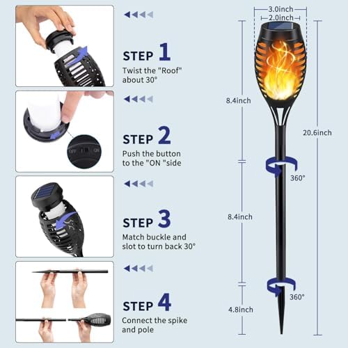 KYEKIO 12Pack Solar Torch Light with Flickering Flame for Halloween Decor