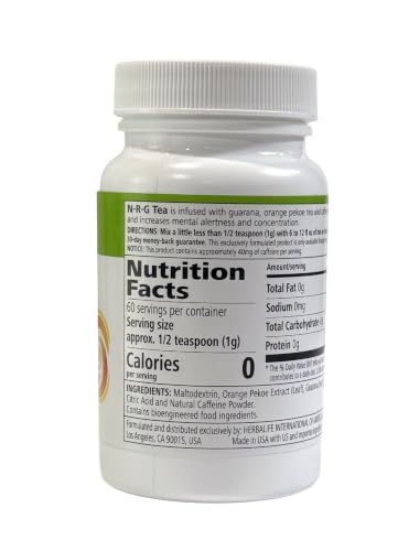 Herbal N-R-G Nature's Raw Guarana Tea Mix 2.12 Fl Oz Caffeine Energy Booster Powder
