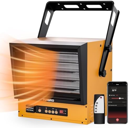 TURBRO 15, 000W Electric Garage Heater, 240V Hard Wired, WiFi Enabled, Fan-Forced Shop Heater with Remote, Overheat Protection, Thermostat
