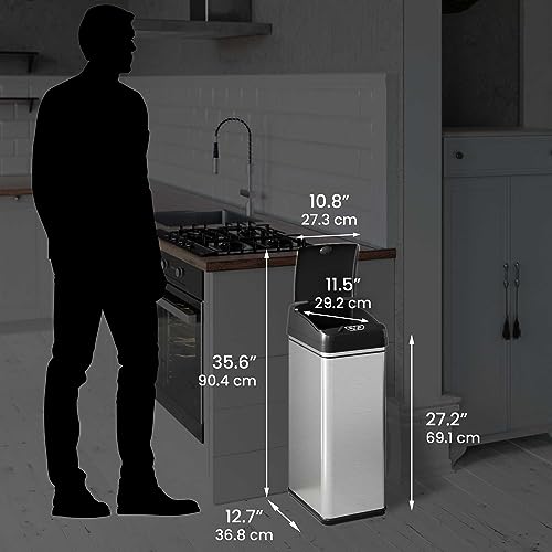 iTouchless 13 Gallon and 2.5 Gallon Automatic Touchless Sensor Kitchen Cans with Odor Control System, Includes 1 Waterproof Reusable “TRASH” Vinyl Sticker, Stainless Steel/02 Gal and 03 Gal