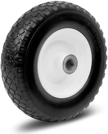 MaxxHaul 12" Flat Free Solid Tire 4.10/3.50-6" Replacement Wheel – 1" Bore 5/8" Adapter & 3.75" Center Hub – Fits Compatible Trailer Dollies &