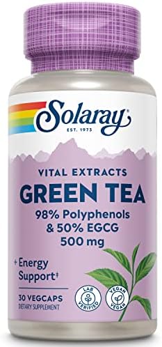 SOLARAY Guaranteed Potency Green Tea Leaf Extract Double Strength, Veg Cap (Btl-Plastic) 500mg | 30ct