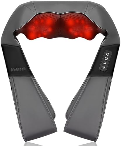 Nekteck Shiatsu Neck Massager with Heat for Pain Relief, NOT Cordless | 2026 Upgraded 3D Back Shoulder Kneading Massage Pillow, 3 Intensity Speeds Deep Tissue, Relaxation Gifts for Men Women, Black