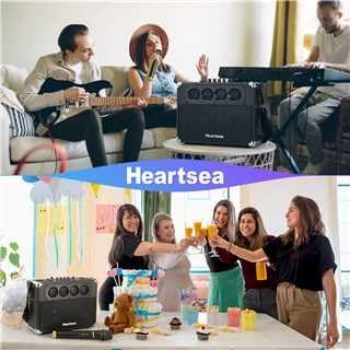 HEARTSEA Portable Karaoke Machine with Wireless Mics, Bluetooth Speaker | 3-Way Sound, TWS Stereo Pairing, Guitar Input, USB/AUX