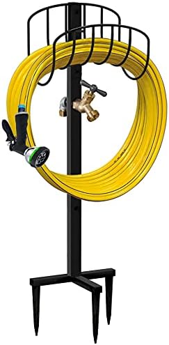 Artigarden Freestanding Garden Hose Holder Hanger, Heavy Duty Metal Water Hose Reel Storage Stand Rack for Yard Lawn, Bright Black (Hose not Included)