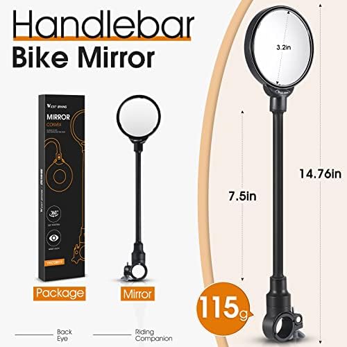 West Biking Bike Mirror Handlebar Mount, Adjustable Rotatable Bicycle Rear View Mirror, Wide Angle Acrylic Convex Safety Mirror for Mountain Road Bike