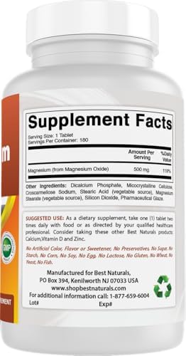 Best Naturals Magnesium oxide 500 mg 180 tablets