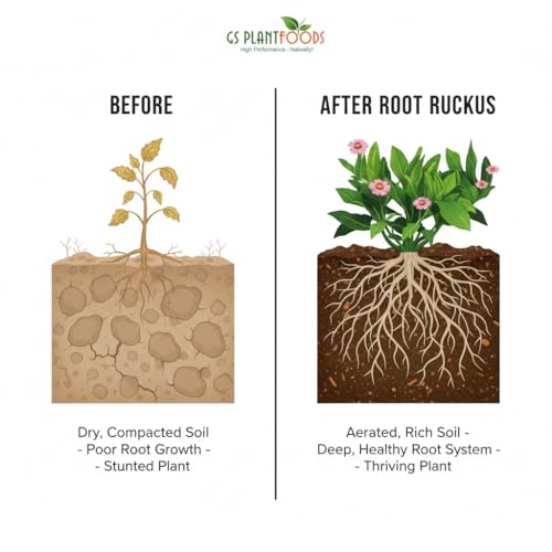 GS Plant Foods Root Ruckus Compost Fertilizer Organic Plant Food - Turbo Charged Compost for Plants - Humic Acid & Sea Kelp Nutritional Root Supplement for Lawns, Soil, Shrubs & Vegetables - 1 Gallon