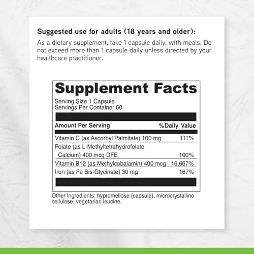 DAVINCI Labs Iron Bis-Glycinate - Gentle Iron Supplement for Women & Men - Help Support Hemoglobin Production & Normal Energy Levels with Vitamin C