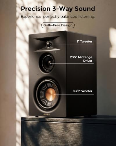 ULTIMEA 3-Way Powered Bookshelf Speakers, Bluetooth 6.0, 70W RMS, BS-3 | 5.25" Woofer, HDMI ARC, Clear Dialogue, Deep Bass, Clear Highs, SUB OUT