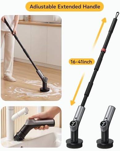 Electric Spin Scrubber for Bathroom, IPX7 Cordless Cleaning Brush with 6 Replaceable Brush Heads