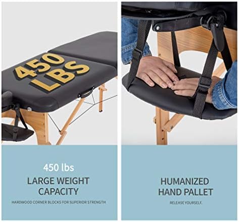 BestMassage | Portable Massage Table | 24" Wide, Black PU Leather | Lightweight, 2-Fold Massage Table with Height Adjustment, 450lbs Capacity, Carry Bag | For Massage, Facial, Tattoo, Home, Spa