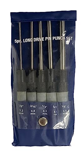 HHIP 8600-4103 5 Piece Extra-Long Drive Pin Punch Set with Black Nitrate Finish, 8" Overall Length
