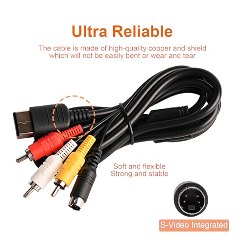 S Video RCA AV Cable for Dreamcast, S-Video Audio Video Cable Compatible with Sega Dreamcast DC, 1.8M/6FT