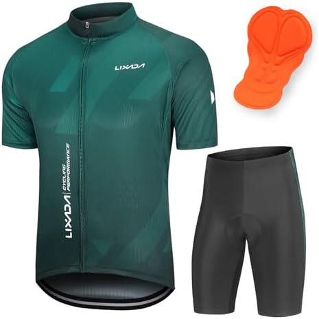 Lixada Men's Cycling Jersey Short Sleeve with Padded Shorts Quick-Dry Summer Short Bike Clothing Bicycle Shirts Pants Set