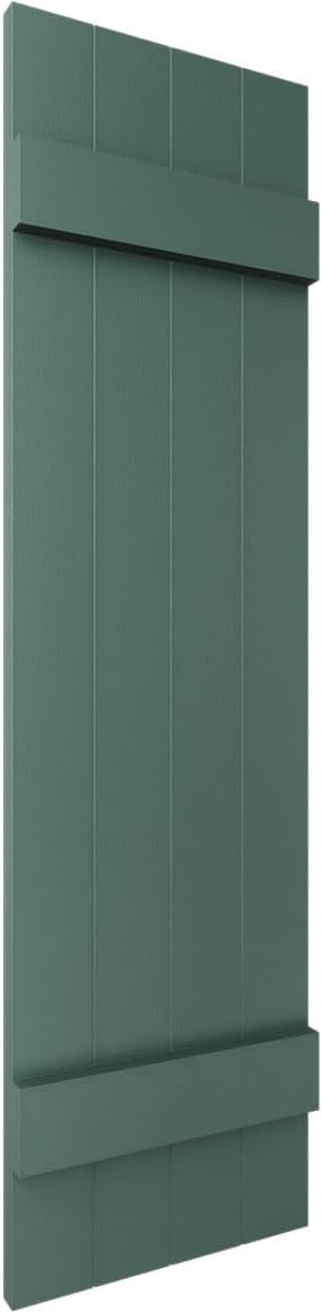 14"W x 59"H Lifetime Vinyl, Standard Four Board Joined, Board-n-Batten Shutters, w/Installation Shutter-Lok's & Matching Screws (Per Pair), Forest Green