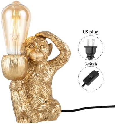 Resin Hemp Rope Monkey Table Light Retro Edison Monkey Desk Resin Sitting Monkey Lighting Fixture E27 for Dining Living Room Bedroom Bar Cafe