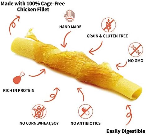 LuvChew Chicken Wrapped Dog Bone Treat Sticks with Glucosamine & Turmeric, Easy to Digest, Non-Rawhide Soft Chicken Cheese Dog Chew Treats 15pcs/Pack