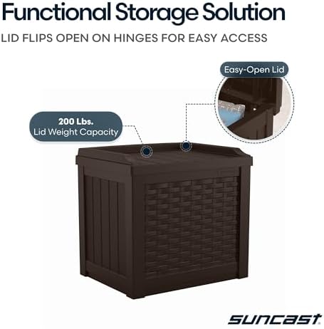 Suncast Outdoor Deck Box - 22 Gallon Java Resin Outdoor Storage Box, Weatherproof Patio Storage Bin Container for Seating & Organizing Cushions