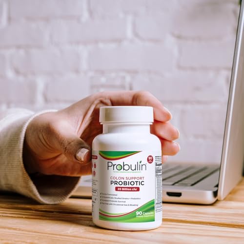 Probulin Colon Support Daily Probiotic + Prebiotic + Support Gut Health, Occasional Gas and Bloating - 20 Billion CFU - 12 Strains, 30 Vegan Capsules