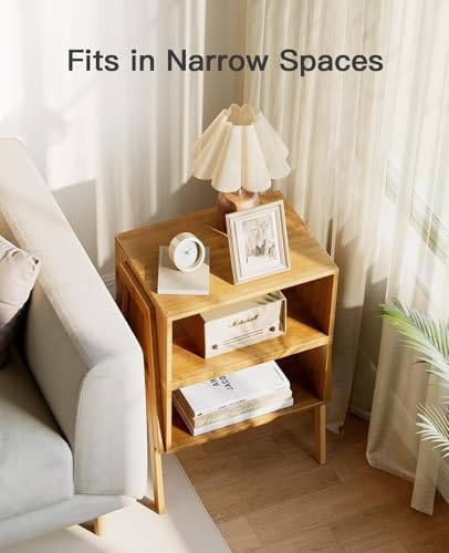 Pipishell Nightstands Set of 2, Bamboo Stackable Bedside Table, Night Stands with Storage Shelf, Small Bed Side Tables, 2-Tier End Table for Bedroom
