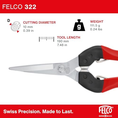 Felco F310 Pruning Snips – 7.3" Lightweight Garden Clippers for Fine Trimming & Harvesting | Pruning Shears for Gardening | Garden Snips and Pruners with Forged Aluminum Handles, Precision Tip