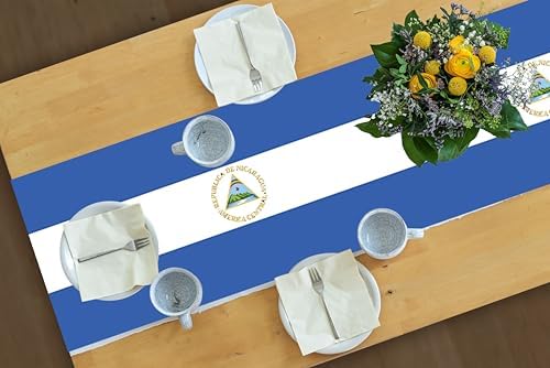2PCS Nicaragua Flag Table Runner Nicaraguans Party Supplies Decorations Favors National Flag Decor Tablecloth National Sports Events Table Cover