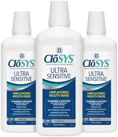 CloSYS Ultra Sensitive Mouthwash, 32 Oz, Alcohol Free Mouthwash, Unflavored Mouth Wash, Dye Free, pH Balanced, Helps Soothe Entire Mouth | Unflavored Mouth Wash, Dye Free, pH Balanced, Helps Soothe Entire Mouth