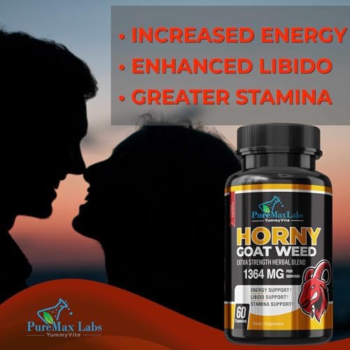 YUMMYVITE Horny Goat Weed Extra Strength Blend, w. Maca, Arginine, Ginseng, Tribulus, Tongkat, Libido, Stamina, Energy Support, Non-GMO Formula
