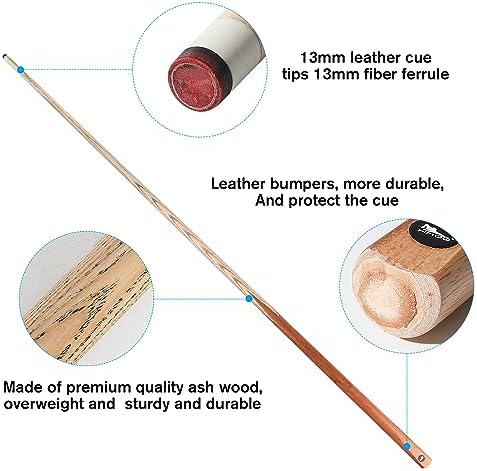 HMQQ 58 Inch One-Piece Pool Cue Sticks, 20 oz, 13mm Tip, 4/6/8 Pack | Black and natural wood-color cues with 13mm leather tips for home tables, bars
