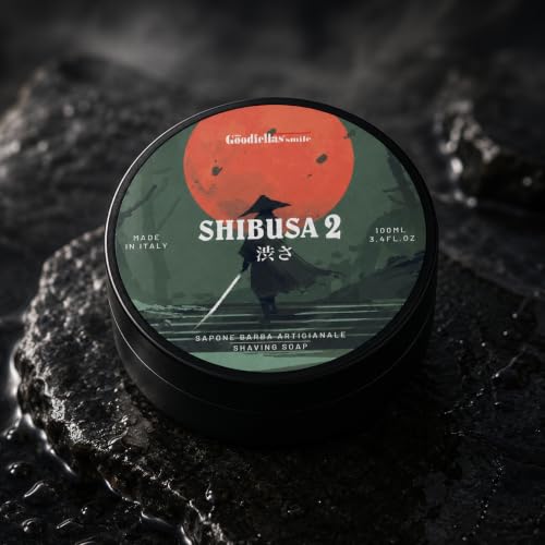 Goodfellas' Smile Shibusa 2 Tallow Shaving Soap, Made in Italy | Builds Dense, Cushioning Lather For Smooth Razor Glide, Scented With Almond, Peach