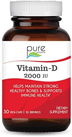 PURE ESSENCE LABS Vitamin D 2000 IU - Best Immune Support for Adults - Organic & Natural Vitamins - Immunity Booster & Dietary Supplements (30