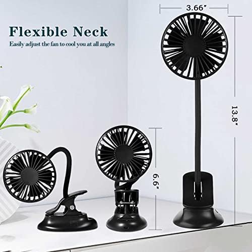 Clip On USB Mini Desk Fan with Emergency Power Bank, Battery Operated Rechargeable Portable Fan - Flexible Neck, 3 Speed Personal Cooling for Car
