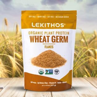 Lekithos Organic Wheat Germ Protein 8oz, USDA Organic Plant-Based Superfood, 8g Protein, European Quality Flakes