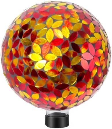 Lily's Home Colorful Mosaic Glass Gazing Ball, Designed with a Stunning Holographic Petal Mosaic Pattern to Bring Color and Reflection to Any Home and Garden, Red and Gold (10" Diameter)